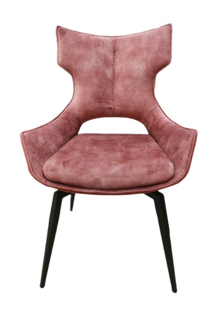 CHAISE CAMILLE  PIEDS TUBULAIRE METAL NOIR  ASSISE VELOURS ROSE 91 X 56 X 62 CM - Photo N°2