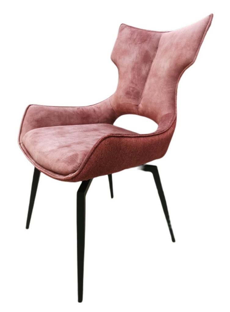 CHAISE CAMILLE  PIEDS TUBULAIRE METAL NOIR  ASSISE VELOURS ROSE 91 X 56 X 62 CM - Photo N°4