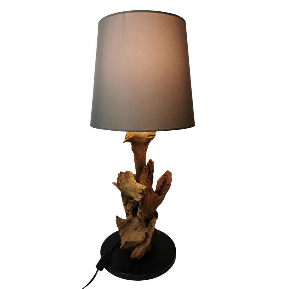 LAMPE PIED BOIS TECK RECYCLE ABAT JOUR 34 x 86 x 34 CM - Photo N°5