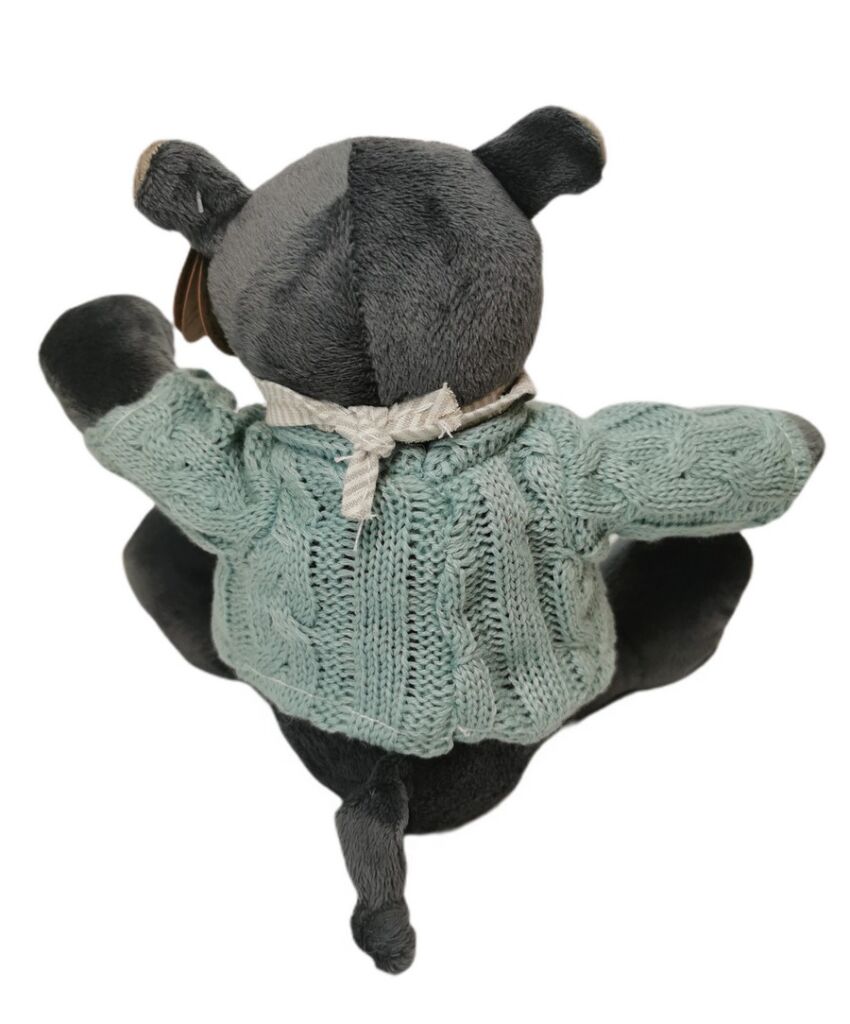 PELUCHE HIPPOPOTAME GRIS NOMMEE ARWEN PULL CIEL FOULARD VELOURS 28 CM - Photo N°3