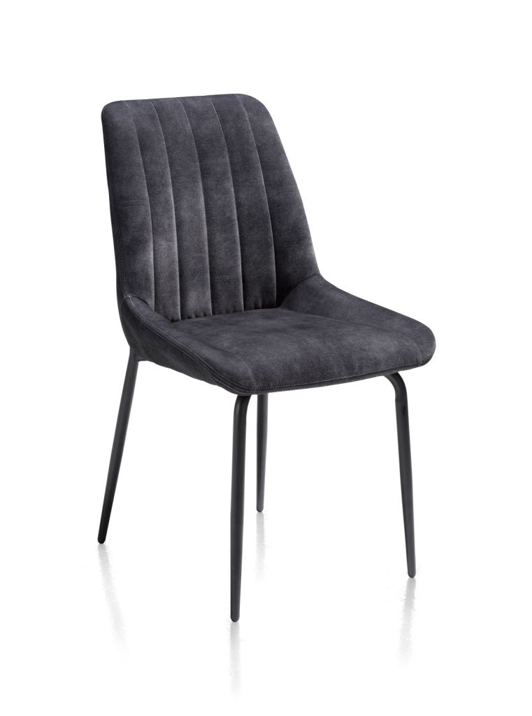 CHAISE REMON KARESE VELOURS ANTHRACITE PIEDS METAL POUDRE NOIR 53 X 62 X 91 CM - Photo N°7