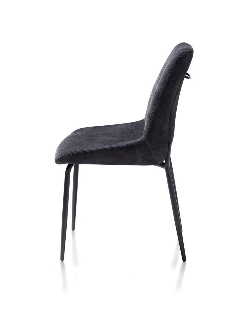 CHAISE REMON KARESE VELOURS ANTHRACITE PIEDS METAL POUDRE NOIR 53 X 62 X 91 CM - Photo N°4