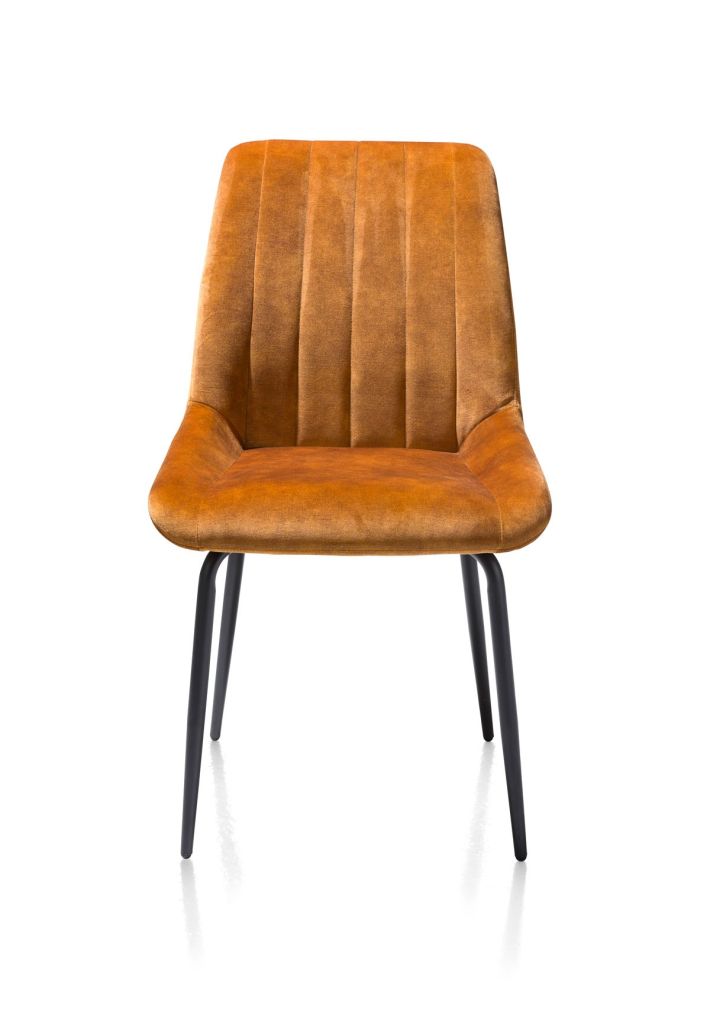 CHAISE REMON KARESE VELOURS OCRE PIEDS METAL POUDRE NOIR 53 X 62 X 91 CM - Photo N°7