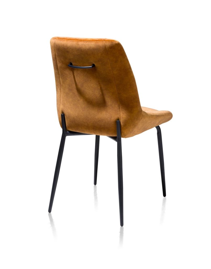 CHAISE REMON KARESE VELOURS OCRE PIEDS METAL POUDRE NOIR 53 X 62 X 91 CM - Photo N°8