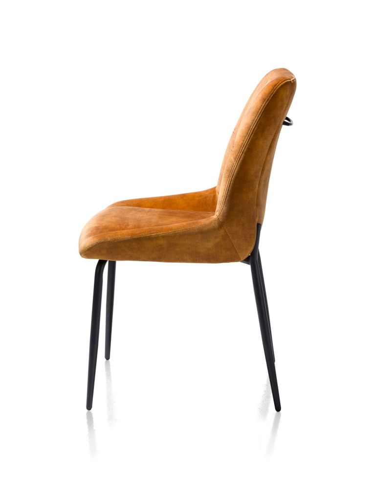 CHAISE REMON KARESE VELOURS OCRE PIEDS METAL POUDRE NOIR 53 X 62 X 91 CM - Photo N°2