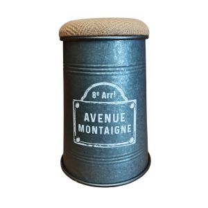 POUF COFFRE RANGEMENT CONIQUE METAL GLAVANISE DECO AVENUE MONTAIGNE 34 x 48 cm