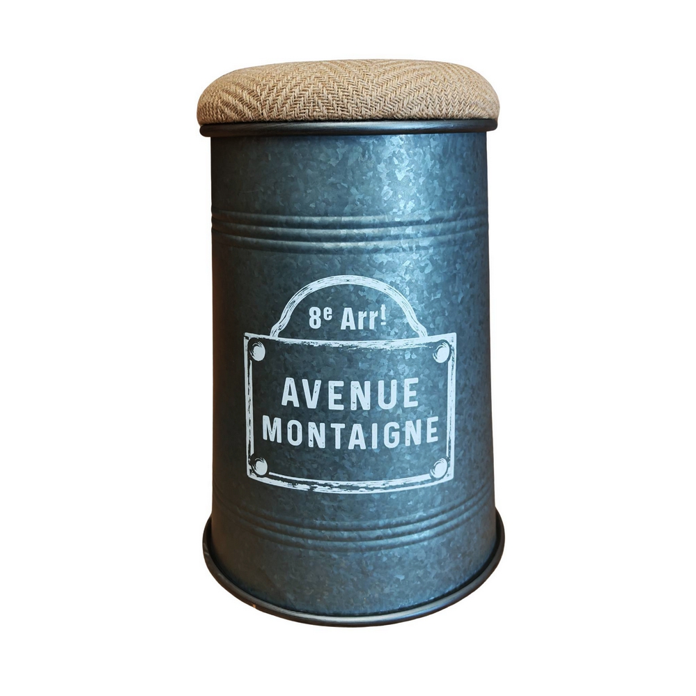 POUF COFFRE RANGEMENT CONIQUE METAL GLAVANISE DECO AVENUE MONTAIGNE 34 x 48 cm - Photo N°1