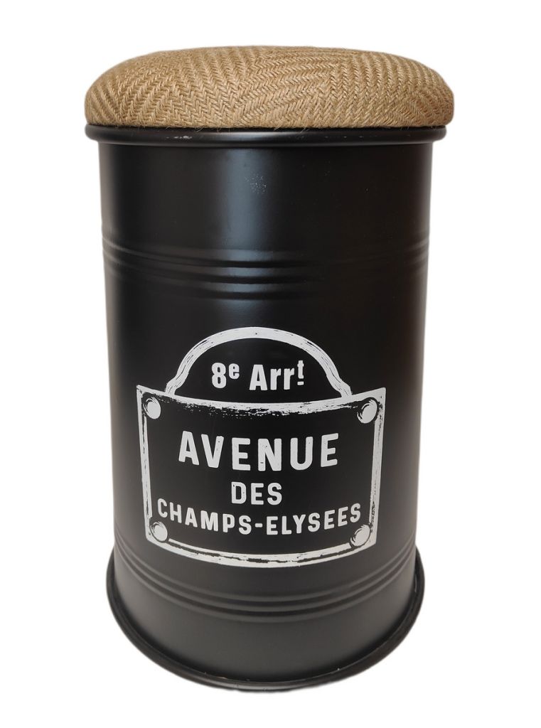 POUF COFFRE DE RANGEMENT CONIQUE METAL NOIR DECO AVENUE DES CHAMPS 34 x 48 cm - Photo N°2
