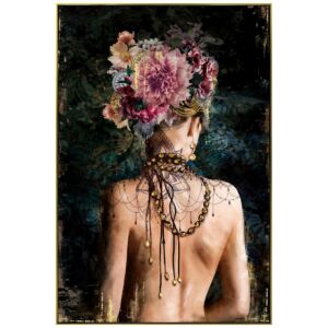 PEINTURE DE FEMME DOS NU TATOUE COIFFE DE FLEURS 80 X 120  CM