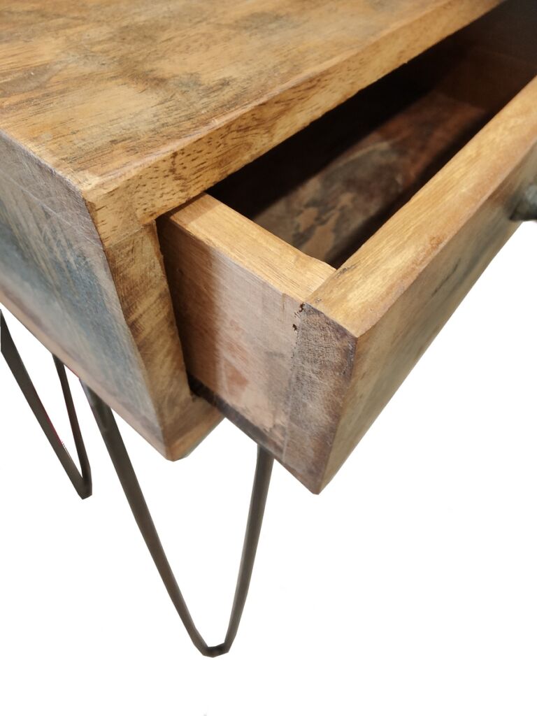 CONSOLE BOIS TECK RECYCLE 4 TIROIRS PIEDS TUBE METAL NOIR  110 X 30 X 76 CM - Photo N°3