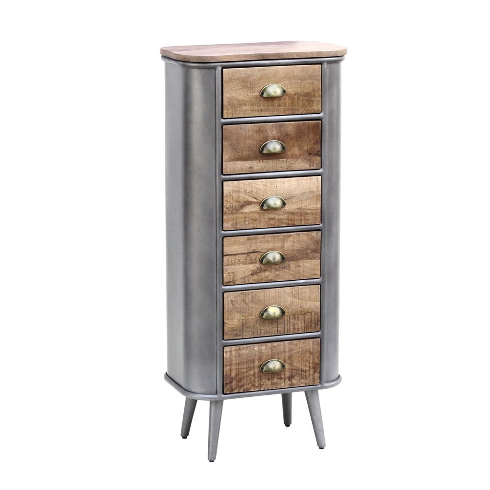 MEUBLE CHIFFONNIER 6 TIROIRS EN PALISSANDRE ET METAL 52 X 35 X 122 CM - Photo N°1