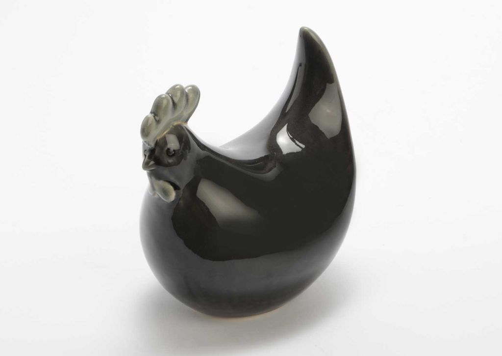 POULE CERAMIQUE GRISE 17 x 18 x 12 CM - Photo N°1