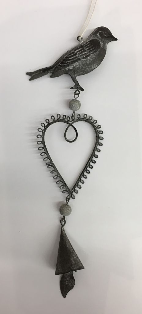 SUSPENSION OISEAU COEUR ET CLOCHETTE 9.5 x 24 cm - Photo N°1