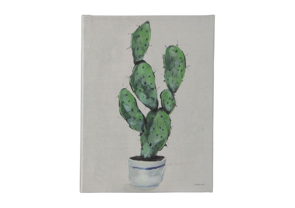 PEINTURE SUR TOILE CACTUS VERT FOND GRIS - Photo N°1