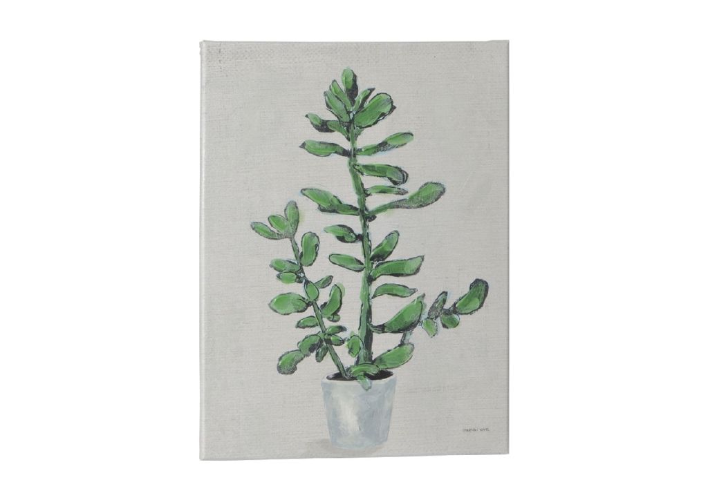 PEINTURE SUR TOILE CACTUS VERT FOND GRIS - Photo N°1