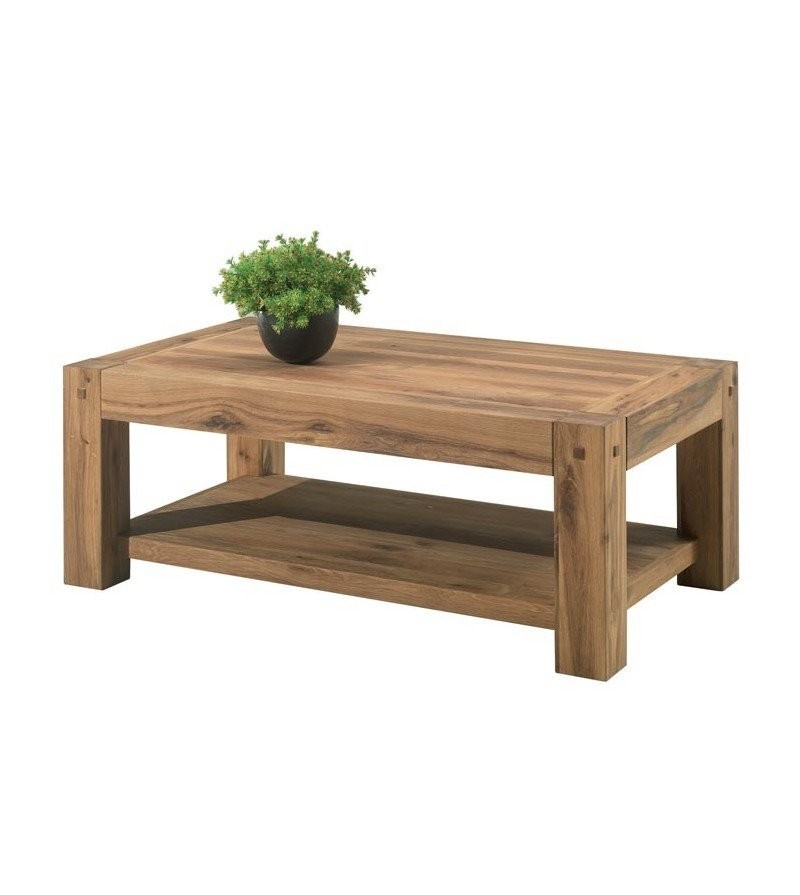 TABLE BASSE DOUBLE PLATEAU 120 X 70 X 45 cm CHENE MASSIF HUILE - Photo N°1