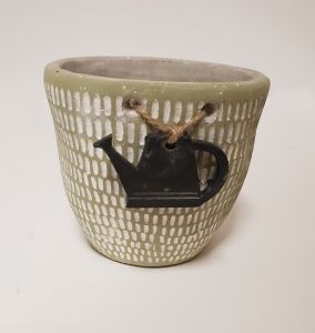 CACHE POT VERT ET BLANC NATURO H 13 CM