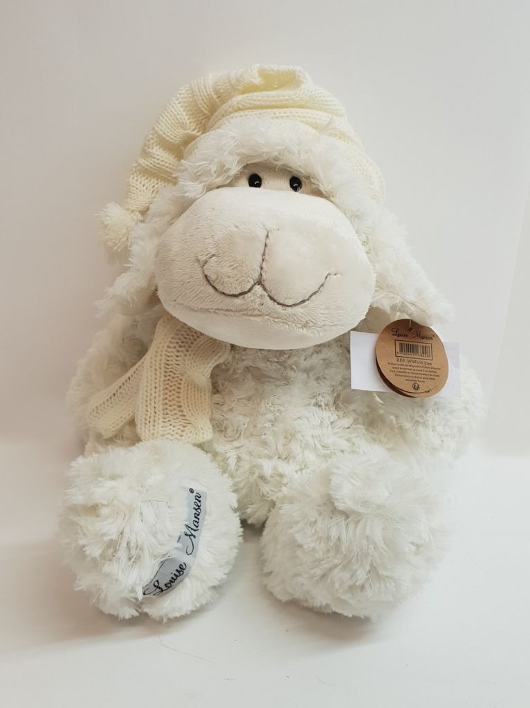 JOEY MOUTON BLANC AVEC BONNET POMPON ET ECHARPE ASSORTIE 32 CM - Photo N°1
