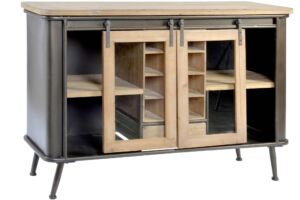 MEUBLE BAS BOIS ET METAL 2 PORTES COUL ET RANGE BOUTEILLE 119 X 80.5 X 30.5 CM