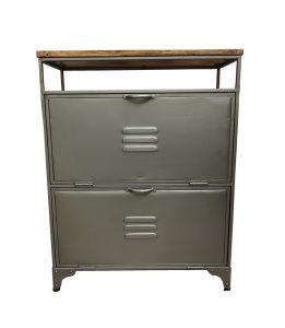 MEUBLE METAL 2 CASIERS CHAUSSURES DESSUS ET ETAGERE EN MANGUIER 71 X 33 X 91 CM