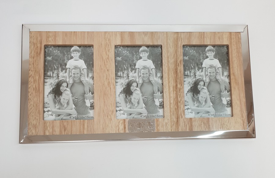 CADRE PHOTOS TRIPLE BOIS ET METAL BRILLANT HOME 43 X 22 X 1.2 CM - Photo N°1