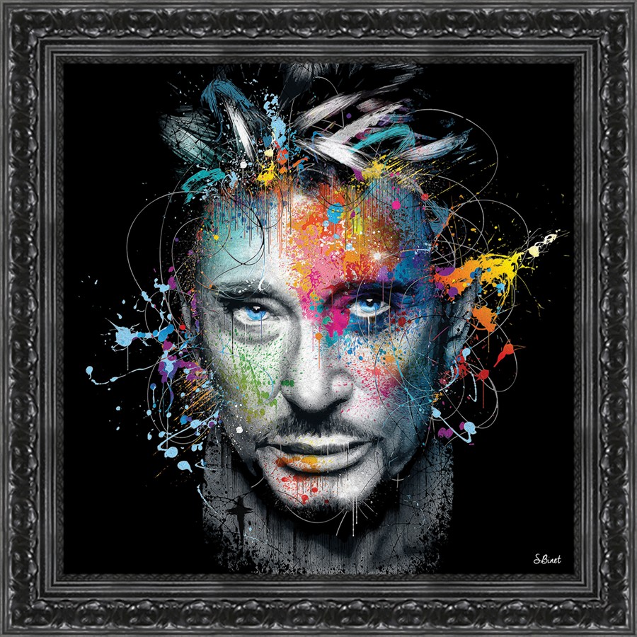 CADRE DE JOHNNY HALLYDAY REALISE PAR S BINET 49 X 49 CM - Photo N°1