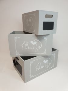 SET DE 3 CAISSES GRISE BOIS ET ARDOISES 35 X 18 X 25-30 X 16 X 20- 25 X 14 X 15