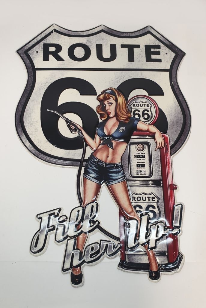 PLAQUE METAL 35 X 70 cm PIN UP STATION ESSENCE ROUTE 66 - Photo N°1