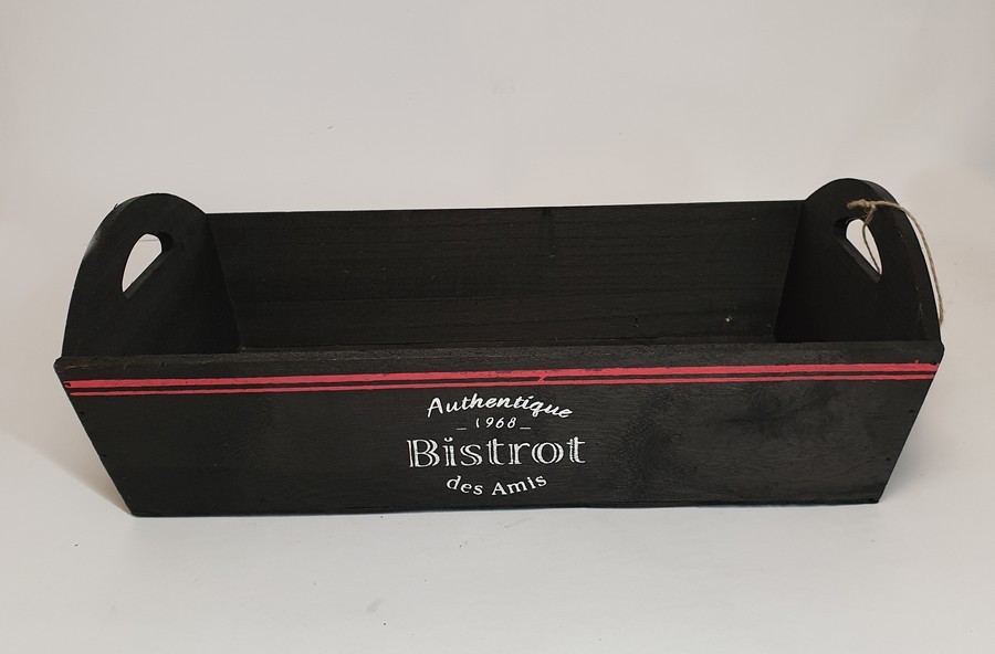 CAISSE OU PLATEAU BOIS ANTHRACITE DECOR BISTROT 40 X 24 X 9/13 CM - Photo N°1