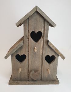 CABANE A OISEAUX TRIPLE BOIS VIEILLI 3 OUVERTURES 24 X31 X 13 CM