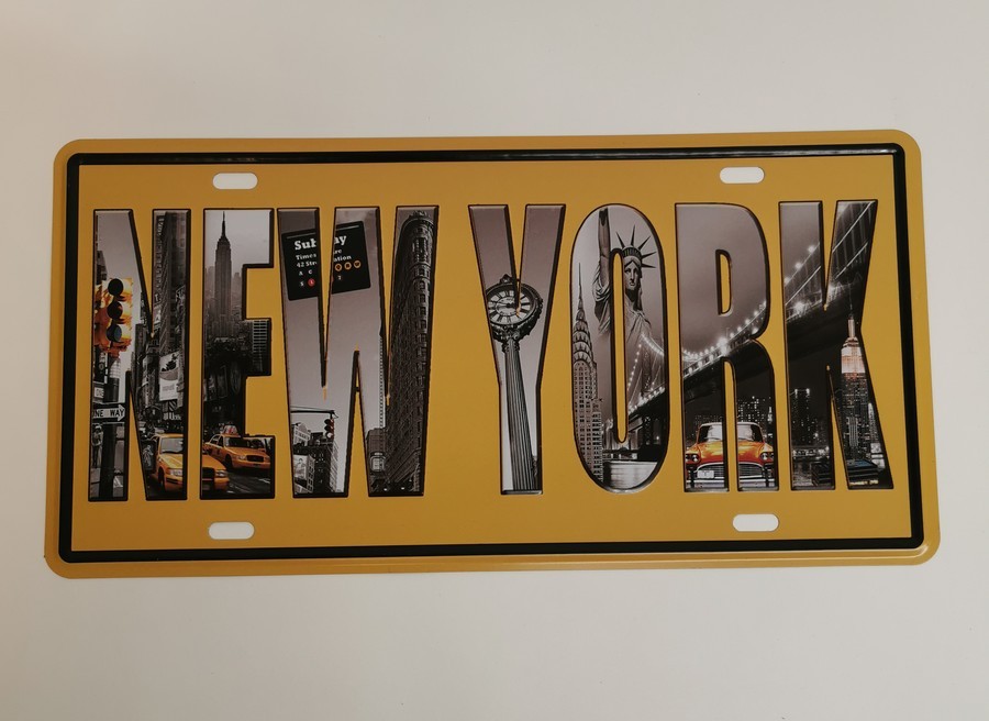PLAQUE METAL FACON PLAQUE DE VOITURE NEW YORK 15 X 30 CM - Photo N°1