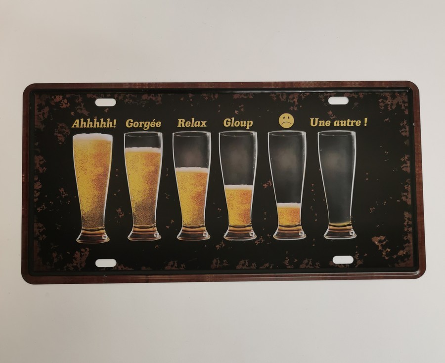 PLAQUE METAL FACON PLAQUE DE VOITURE VERRE DE BIERE 15 X 30 CM - Photo N°1