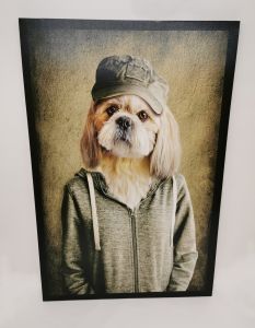 IMPRESSION SUR TOILE CHIEN HUMANISE 60 X 90 CM