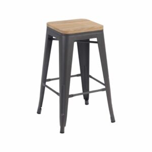 TABOURET ILOT METAL INDUS ANTHRACITE ET BOIS BROSSE  66 X 40.5 X 40.5 CM