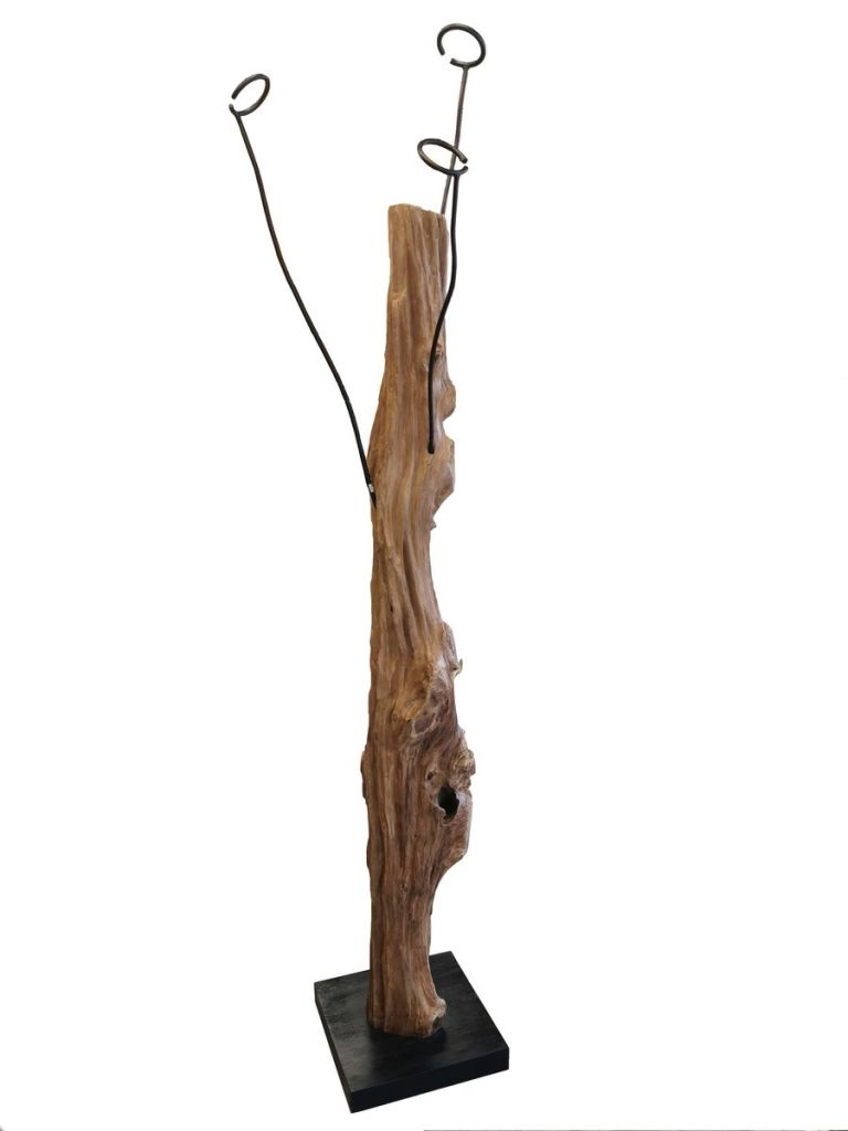 PORTE MANTEAUX TECK RECYCLE ET TIGE METAL 35 X 175 CM - Photo N°1