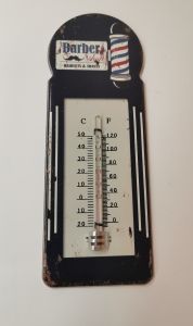 THERMOMETRE METAL BARBER SHOP ENSEIGNE BARBER DIM 10 X 29 CM