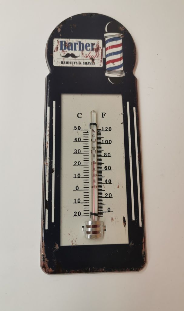 THERMOMETRE METAL BARBER SHOP ENSEIGNE BARBER DIM 10 X 29 CM - Photo N°1