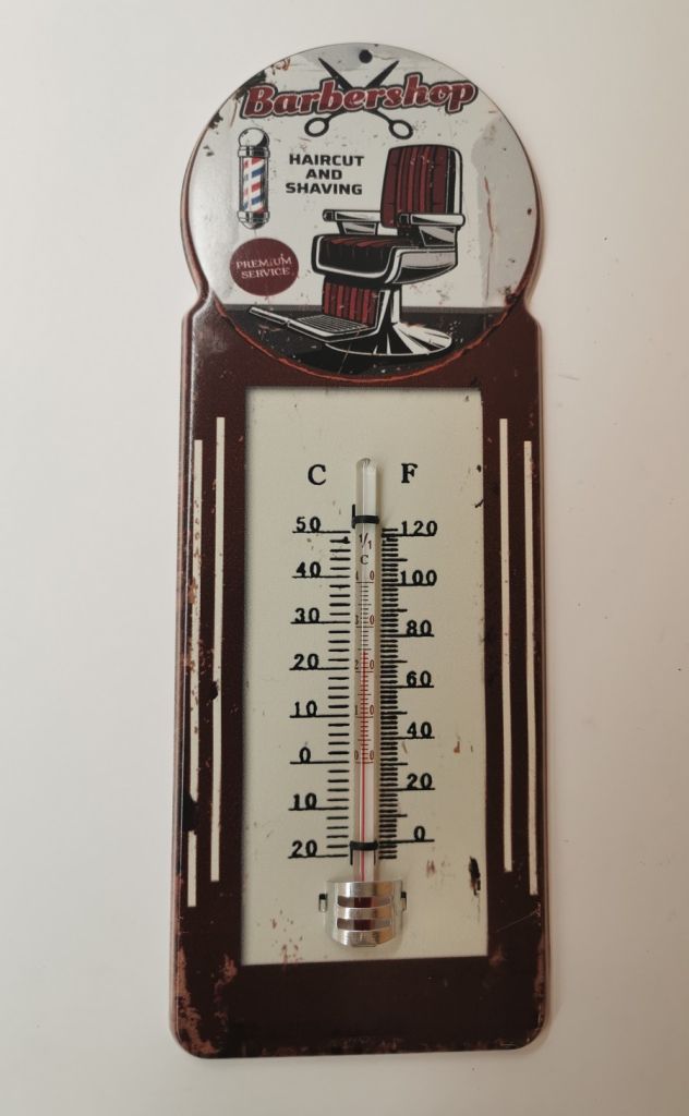 THERMOMETRE METAL BARBER SHOP FAUTEUIL DIM 10 X 29 CM - Photo N°1