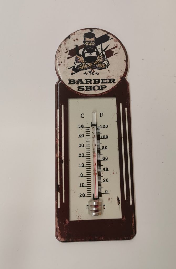 THERMOMETRE METAL BARBER SHOP HOMME DIM 10 X 29 CM - Photo N°1