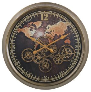 HORLOGE INDUSTRIEL MAPPEMONDE ENGRENAGE 62 CM MECANISME TOURNANT