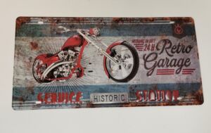 PLAQUE METAL 20 X 40 CM MOTO RETRO GARAGE