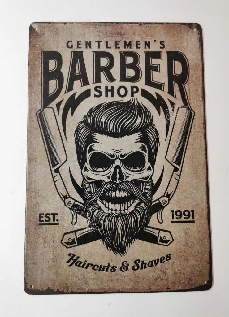 PLAQUE METAL MURALE 20X30 CM BARBER SHOP - Photo N°1