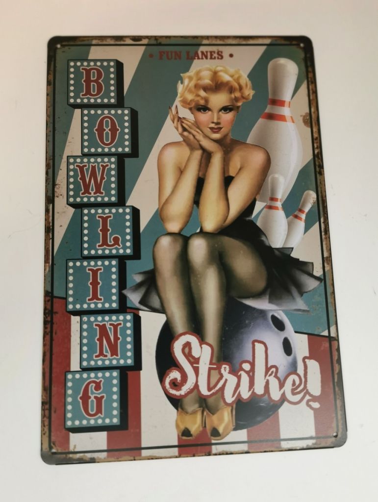 PLAQUE METAL MURALE 20X30 CM BOWLING ET PIN-UP - Photo N°3