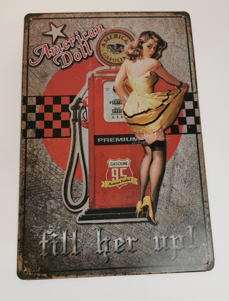 PLAQUE METAL MURALE 20X30 CM POMPE A ESSENCE ET PIN-UP - Photo N°3