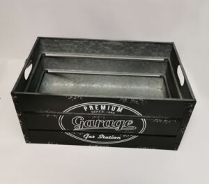 CAISSE EN METAL GARAGE PREMIUM VIEILLIE NOIR GM 50 x 30.5 x 23.5 cm