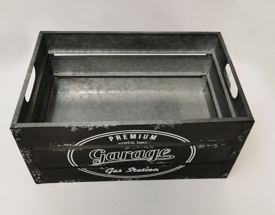 CAISSE EN METAL GARAGE PREMIUM VIEILLIE NOIR 40 x 25 x 20 cm - Photo N°1