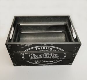 CAISSE EN METAL GARAGE PREMIUM VIEILLIE NOIR 30 x 20.5 x 17 cm