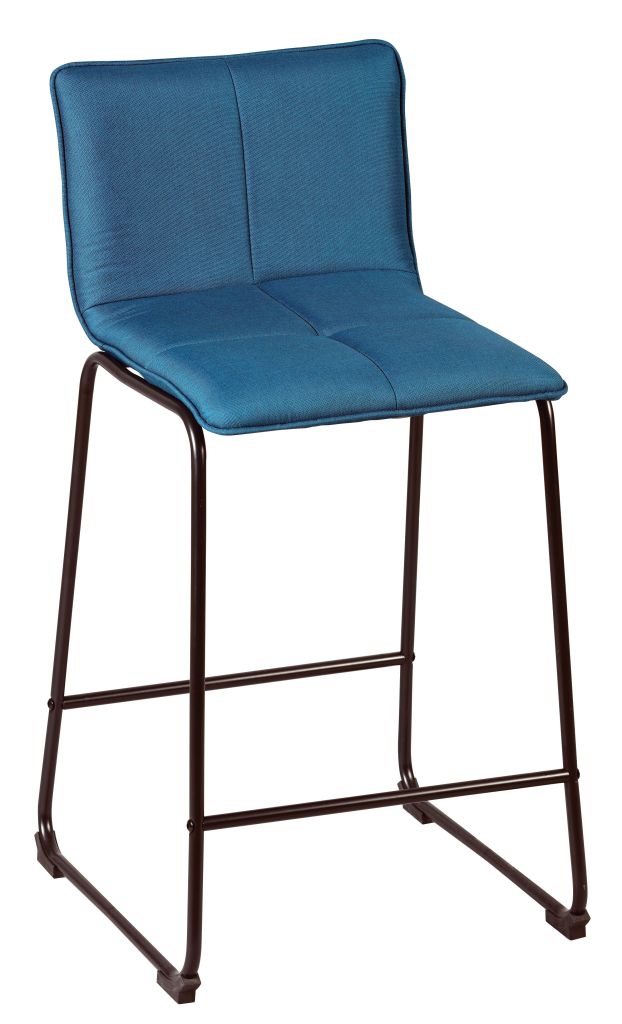 CHAISE DE BAR TISSU BLEU PIETEMENT METAL NOIR 41 X 45 X 93 CM ASSISE 67 CM - Photo N°1
