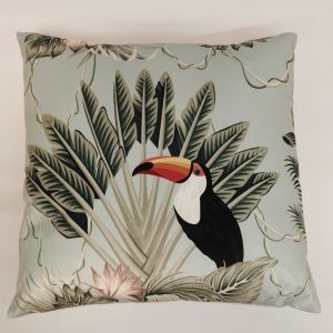 COUSSIN TOUCAN VELOURS ET LIN VISCOSE  45 X 45 580 GR DECOR TROPICAL ET TOUCAN