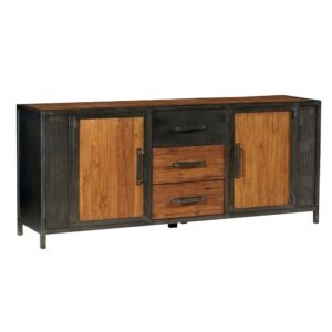 DRESSOIR BAS EN TECK ET METAL 2 PORTES 3 TIROIRS 200 X 48 X 81 CM